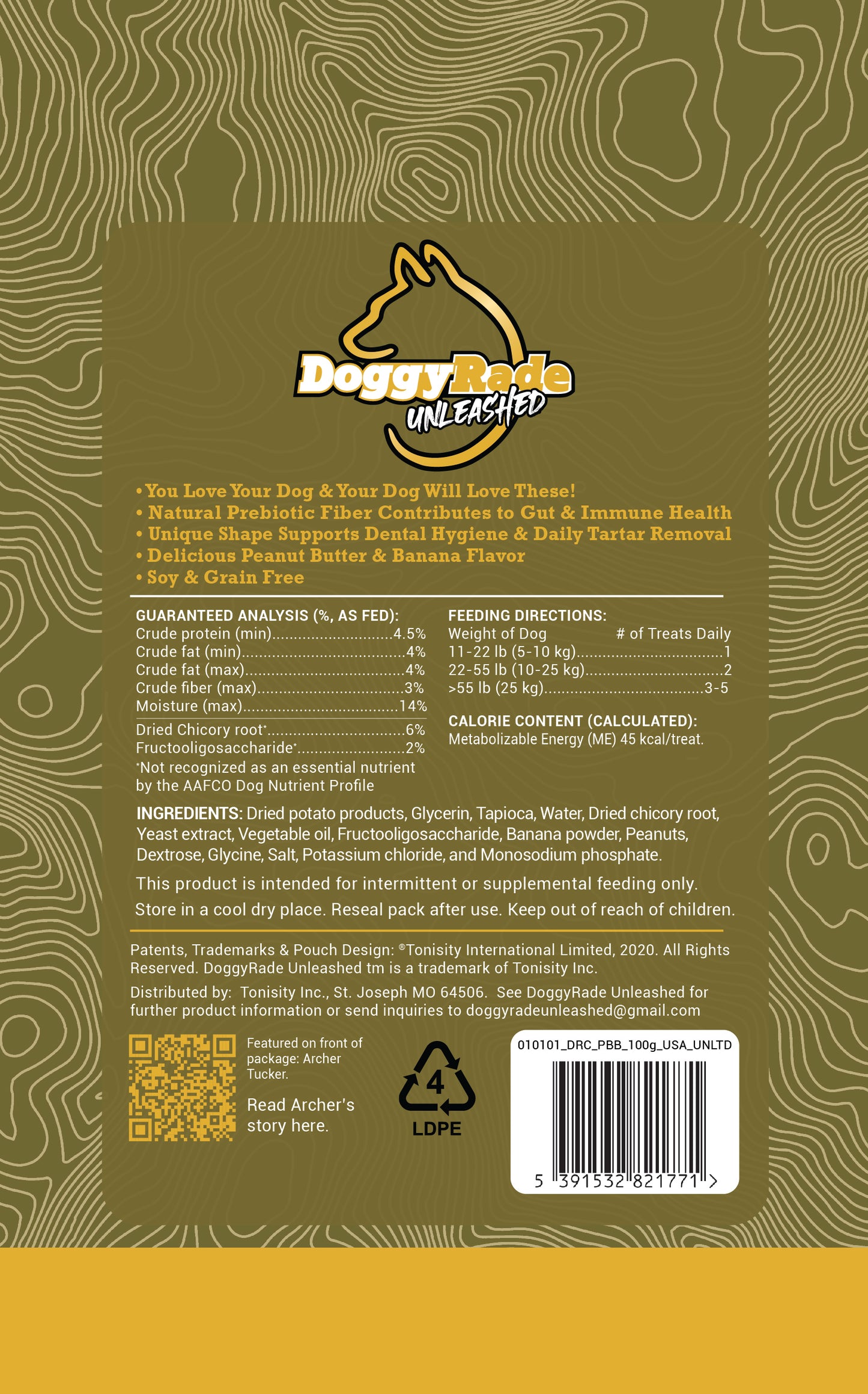 DoggyRade Unleashed Prebiotic Chew - Peanut Butter and Banana