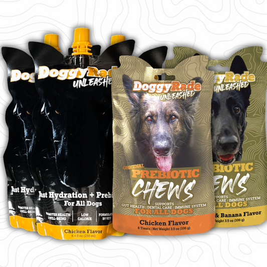 [DRINKS & CHEWS BUNDLE] SAVE BIG!  DoggyRade Unleashed Bundle - Hydration + Prebiotics Sport Drink + Prebiotic Chews