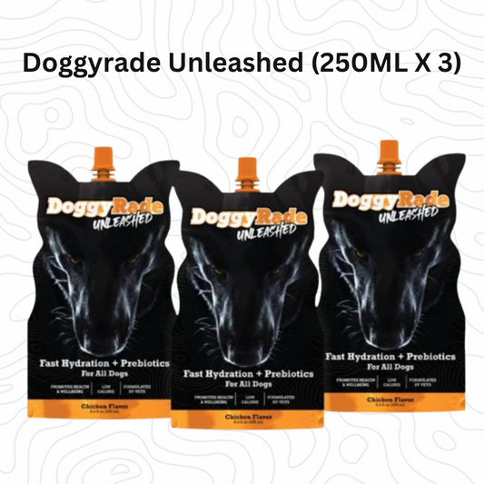 [3 PACK] DoggyRade Unleashed Sport/Hydration + Prebiotic Drink/Chicken Flavor/3 x 8.4 oz pouch