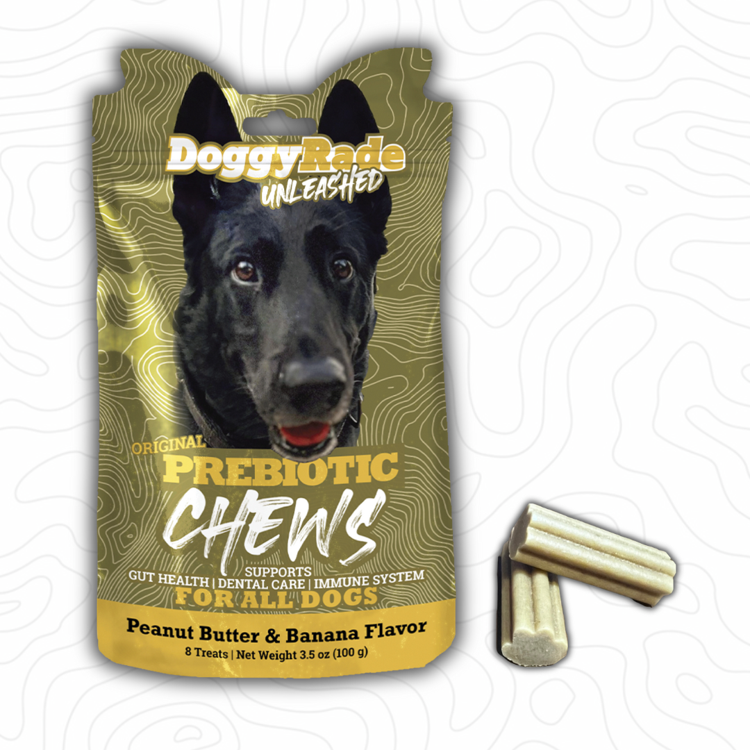 [3 PACK] DoggyRade Unleashed Prebiotic Chews/Peanut Butter and Banana/Vegan/Gut Health/Dental Care/3 x 3.5 ounce pouches